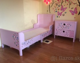 Rozkladacia detská posteľ, ružová 80x130/165/200 cm